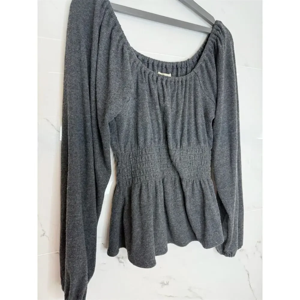 Madewell Women's Charcoal Gray Smocked Long Sleeve Blouse Size S